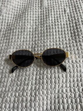 Gold Frame Black Lens Oval Sunglasses